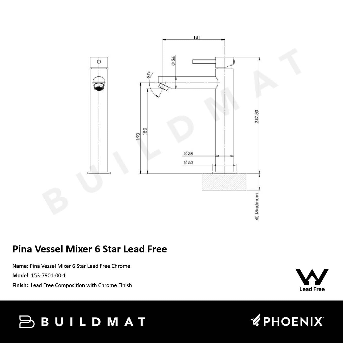 Pina Vessel Mixer 6 Star Lead Free Chrome