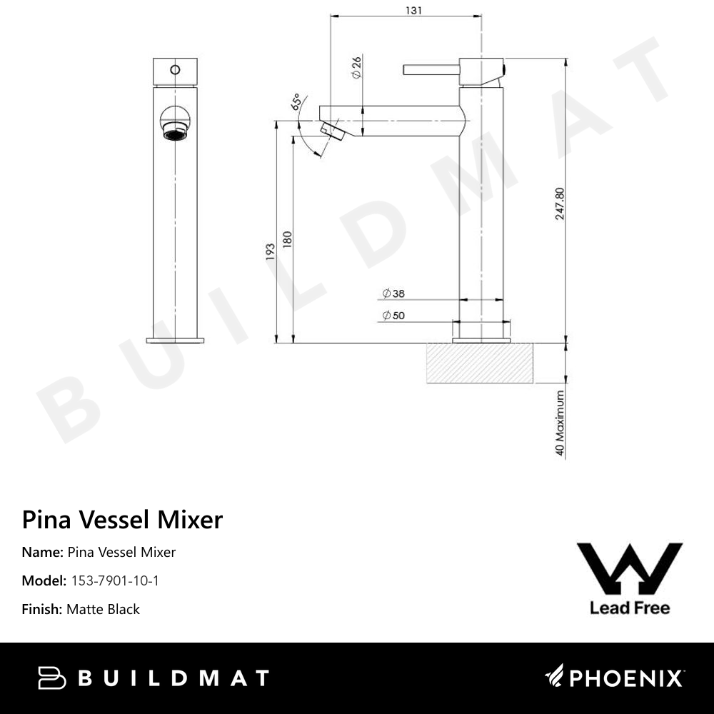 Pina Vessel Mixer Lead Free Matte Black