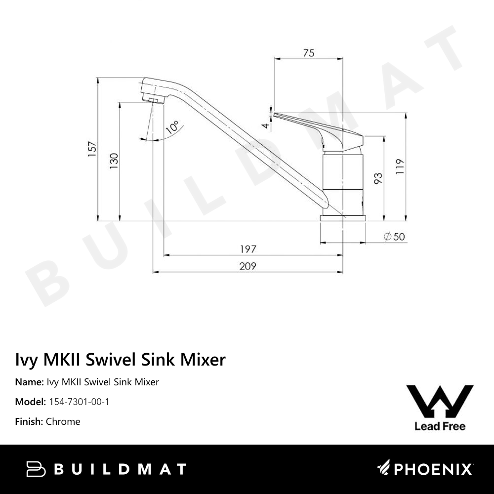 Ivy MKII Swivel Sink Mixer Lead Free 6 Star Chrome