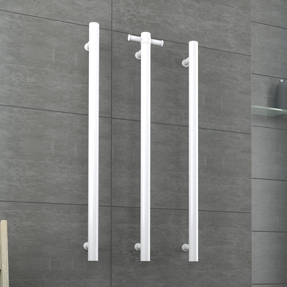 Straight Round Vertical Single Heated Towel Rail Satin White