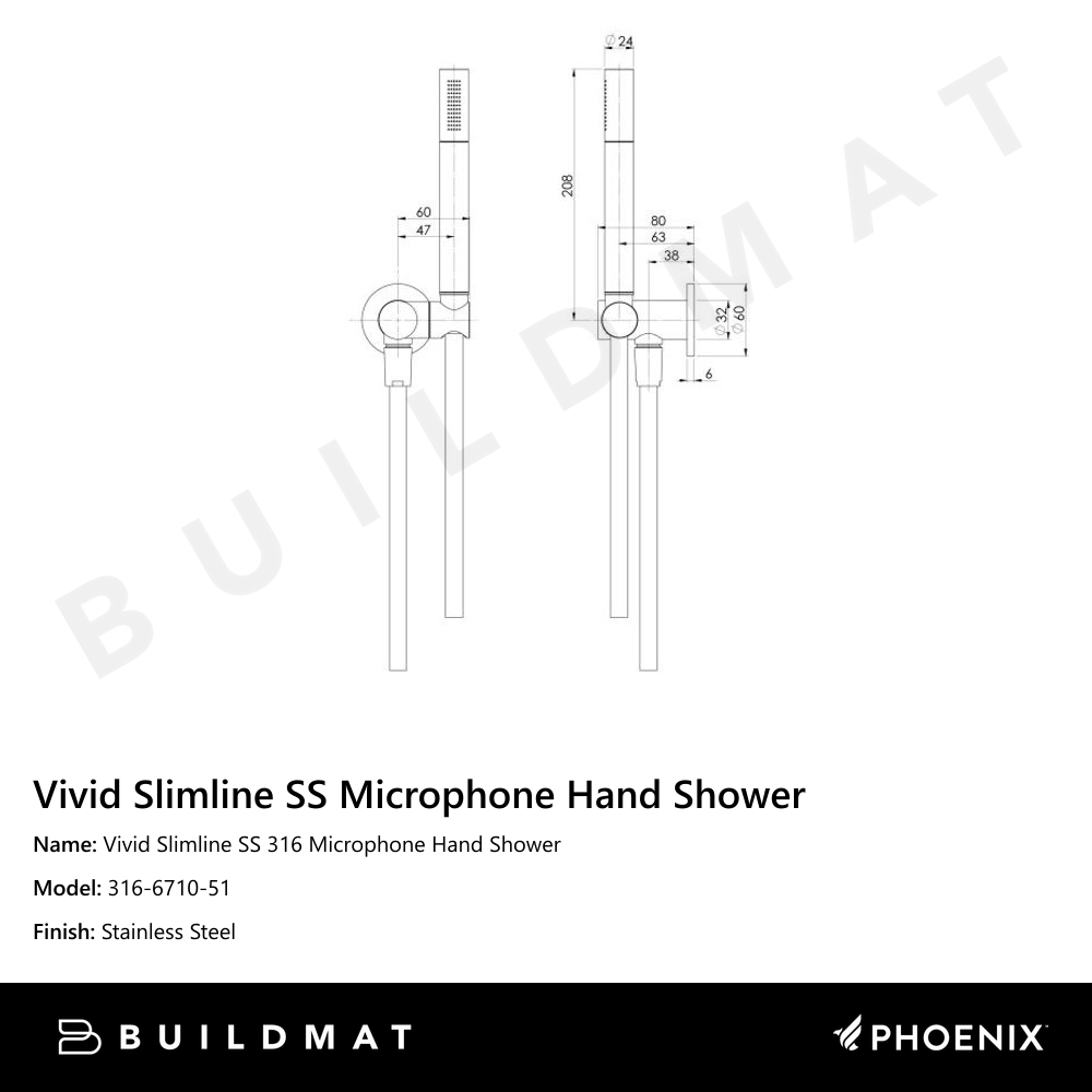 Vivid Slimline SS 316 Microphone Hand Shower Stainless Steel