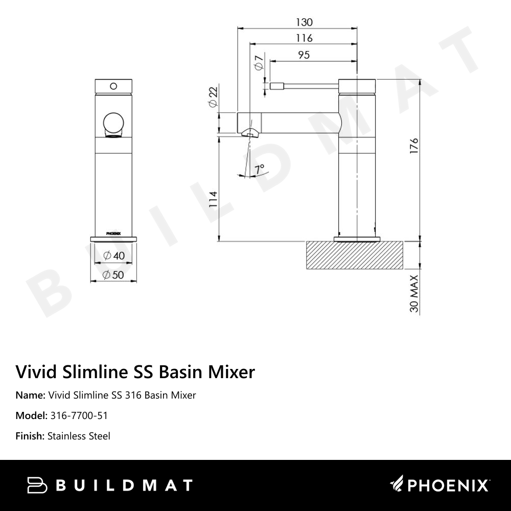 Vivid Slimline SS 316 Basin Mixer  Stainless Steel