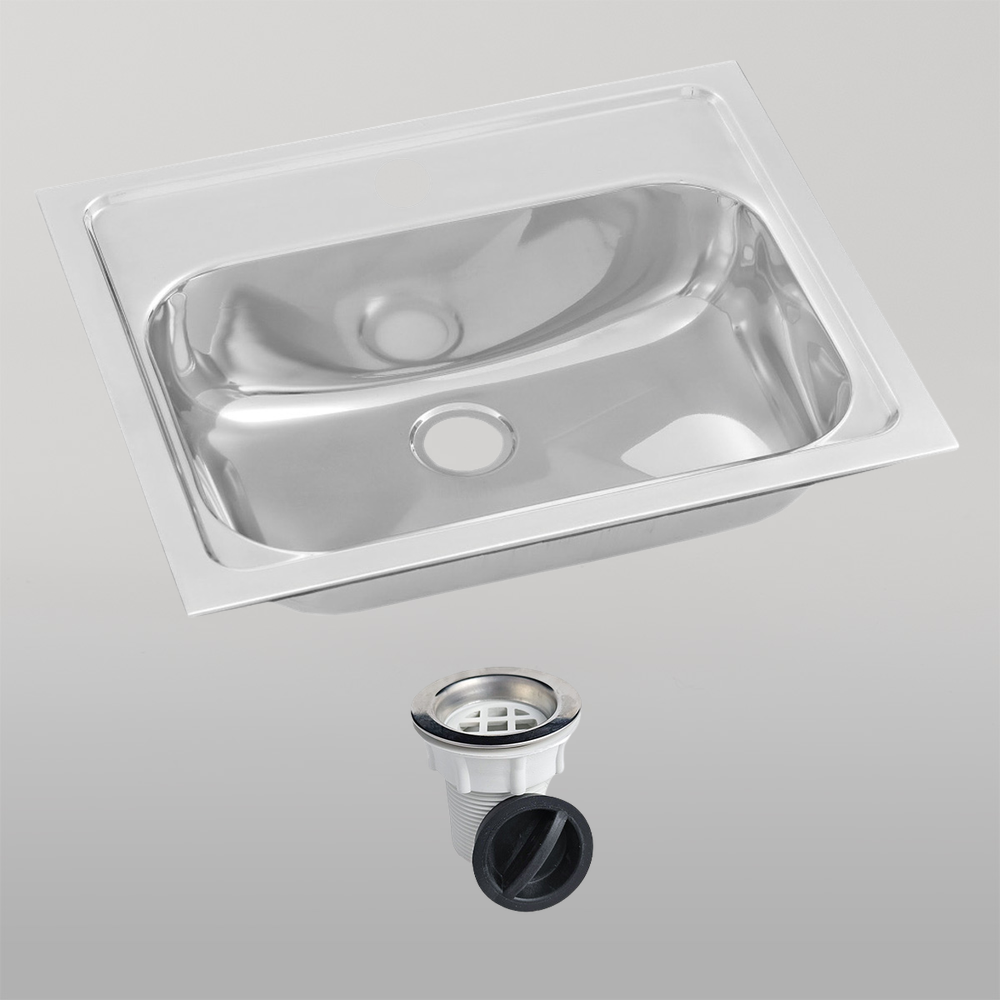 Inset Stainless Steel Hand Basin 1 Tap Hole with Plug and Waste.