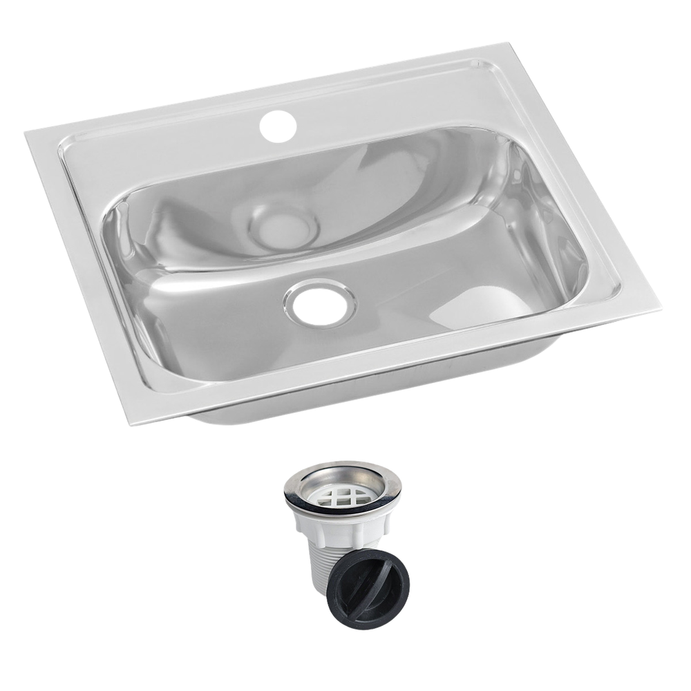 Inset Stainless Steel Hand Basin 1 Tap Hole with Plug and Waste.