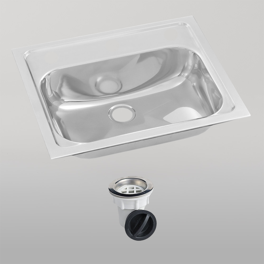 Inset Stainless Steel Hand Basin 3 Tap Hole with Plug and Waste.