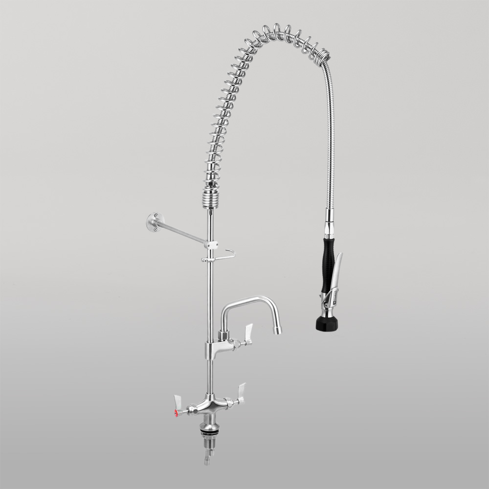 Stainless Steel Dual Bench Mounted Pre Rinse Unit With 6-inch Pot Filler