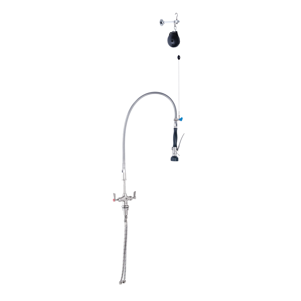 Stainless Steel Line Retractor Dual Hob Mounted Pre Rinse Unit