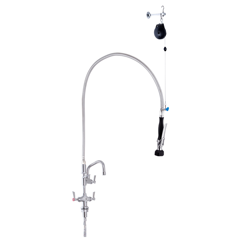 Stainless Steel Line Retractor Dual Hob Mounted Pre Rinse Unit With 6-inch Pot Filler