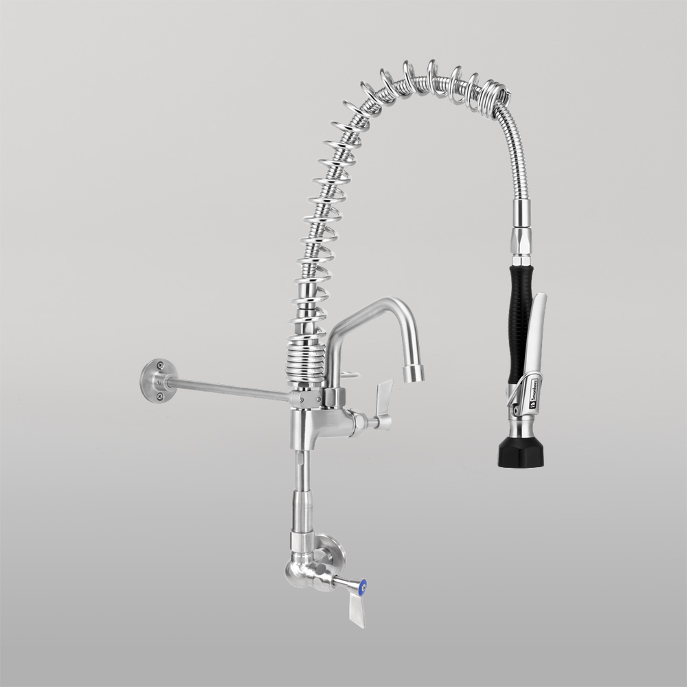 Compact Stainless Steel Single Wall Mount Pre-Rinse with 6-inch Pot Filler