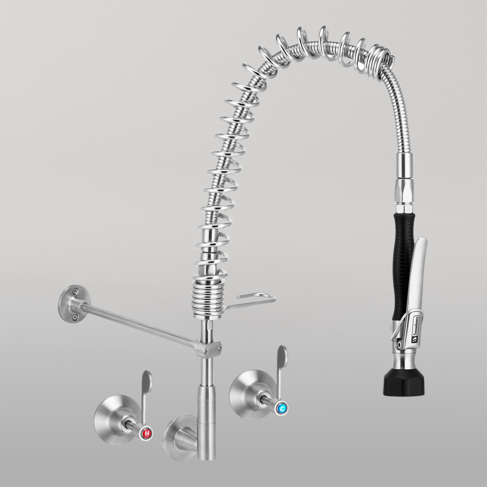 Compact Stainless Steel Wall Stops And Elbow Pre Rinse Unit