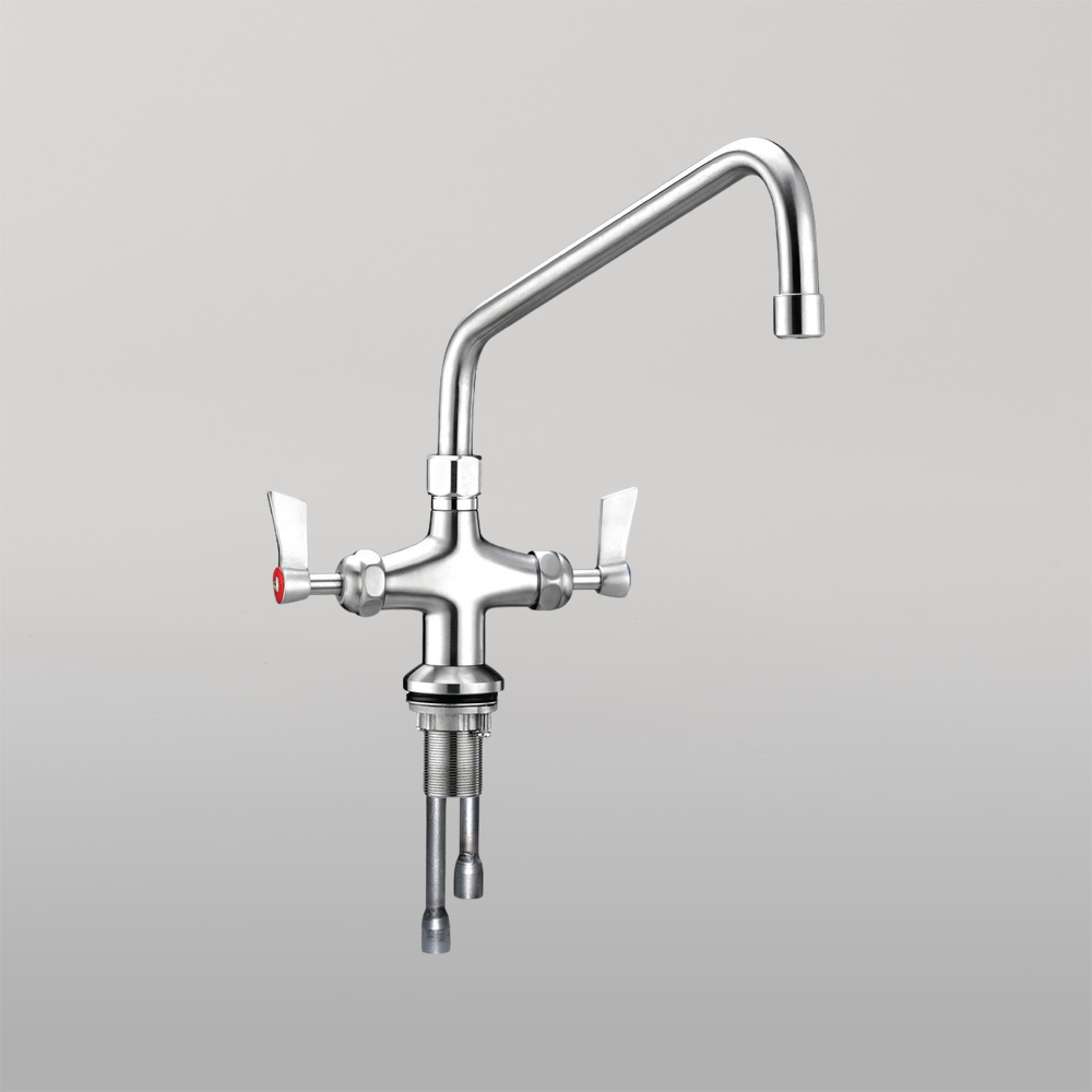 Stainless Steel Dual Bench Mount Tap Body with 12-inch Spout