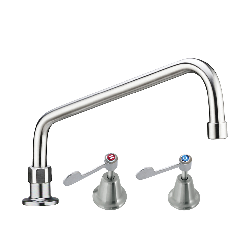 Stainless Steel Bench Mount and Basin Stops with 12-inch Spout