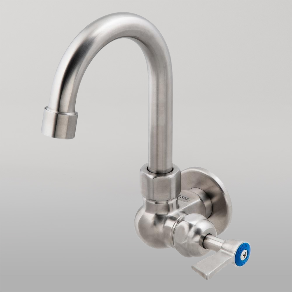 Stainless Steel Single Wall Mount Body with Single Control and 7-inch Gooseneck Swivel Spout