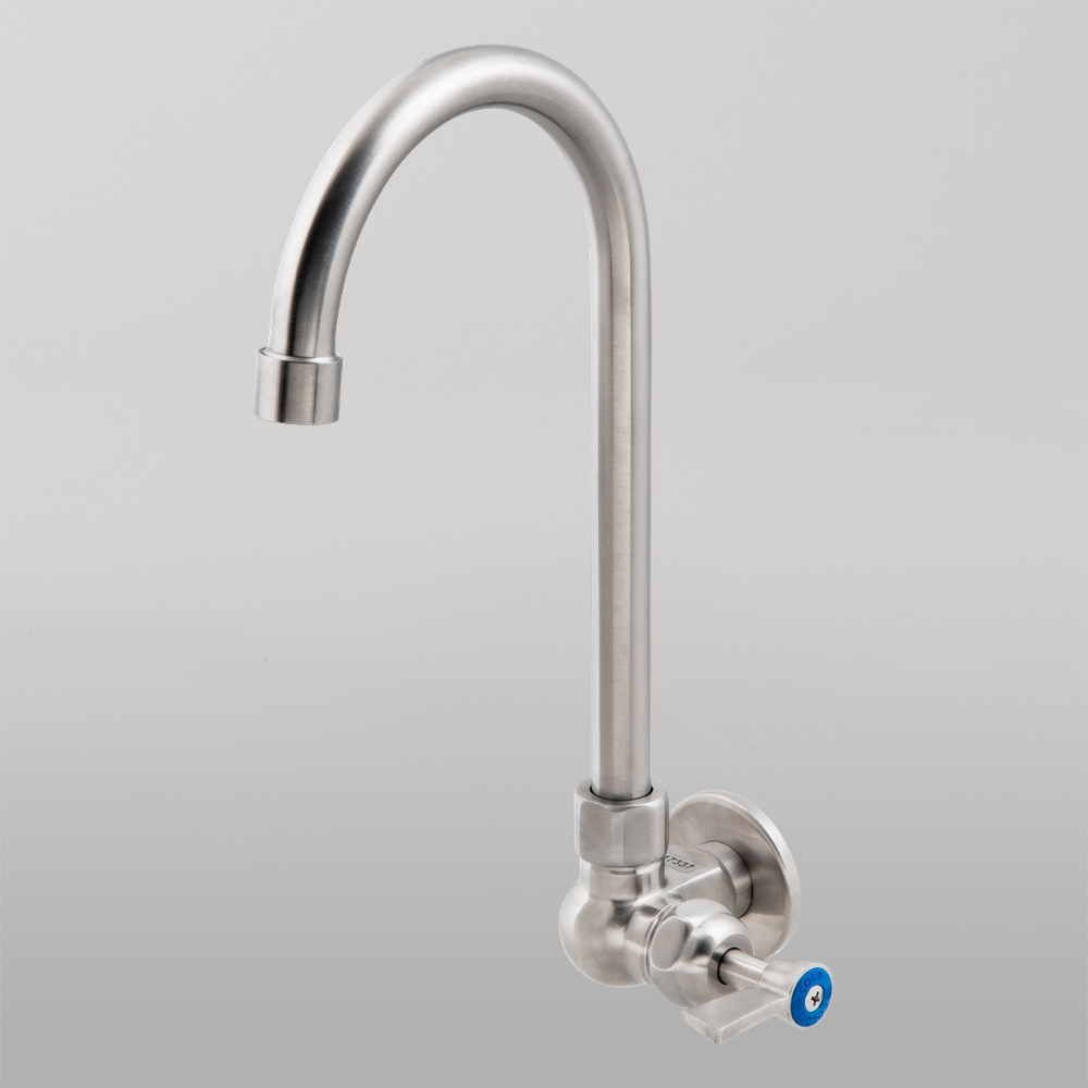 Stainless Steel Single Wall Mount Body with Single Control and 12-inch Gooseneck Swivel Spout