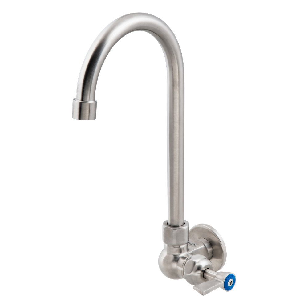 Stainless Steel Single Wall Mount Body with Single Control and 12-inch Gooseneck Swivel Spout