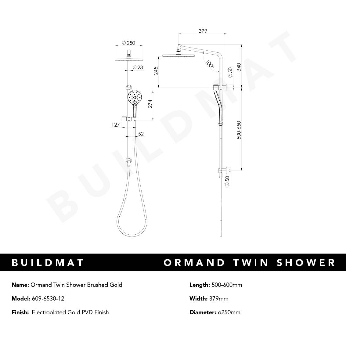 Ormond Twin Shower Brushed Gold