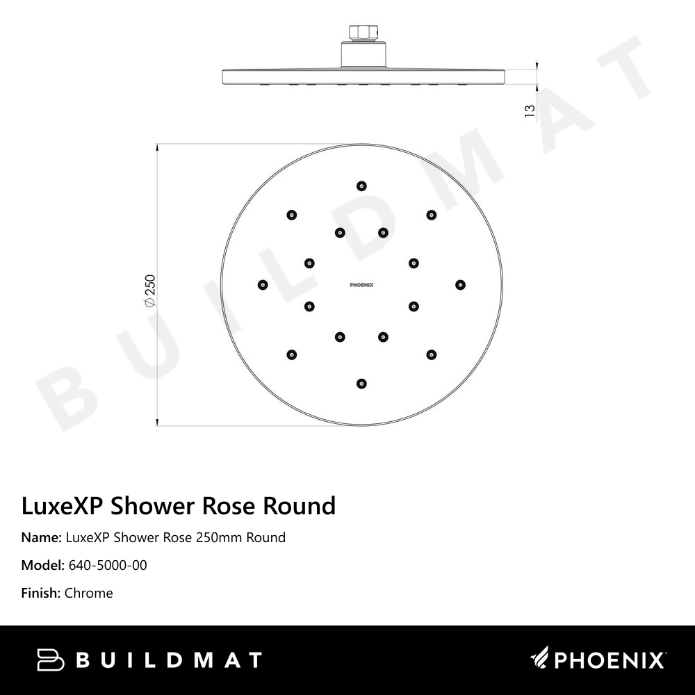 LuxeXP Shower Rose 250mm Round Chrome