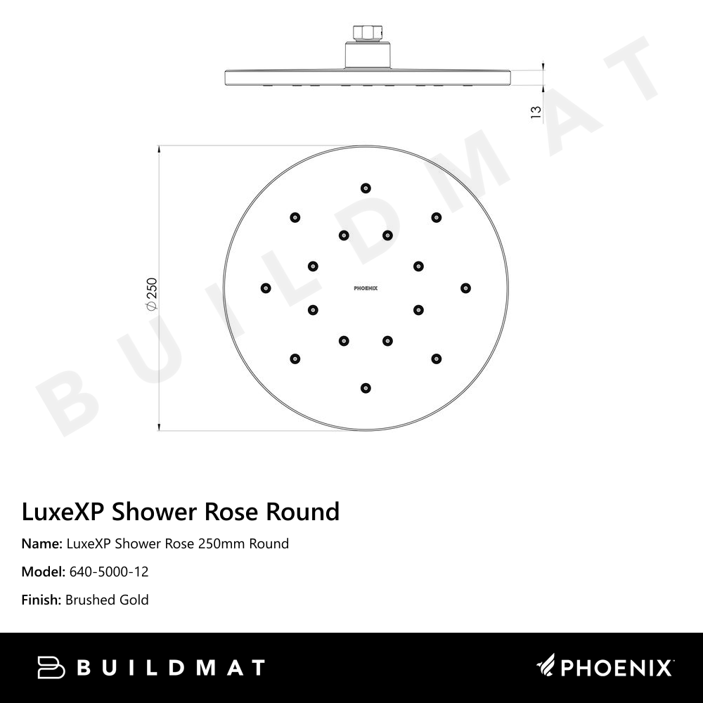 LuxeXP Shower Rose 250mm Round Brushed Gold