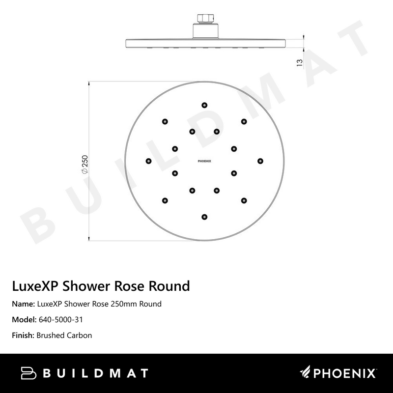 LuxeXP Shower Rose 250mm Round Brushed Carbon