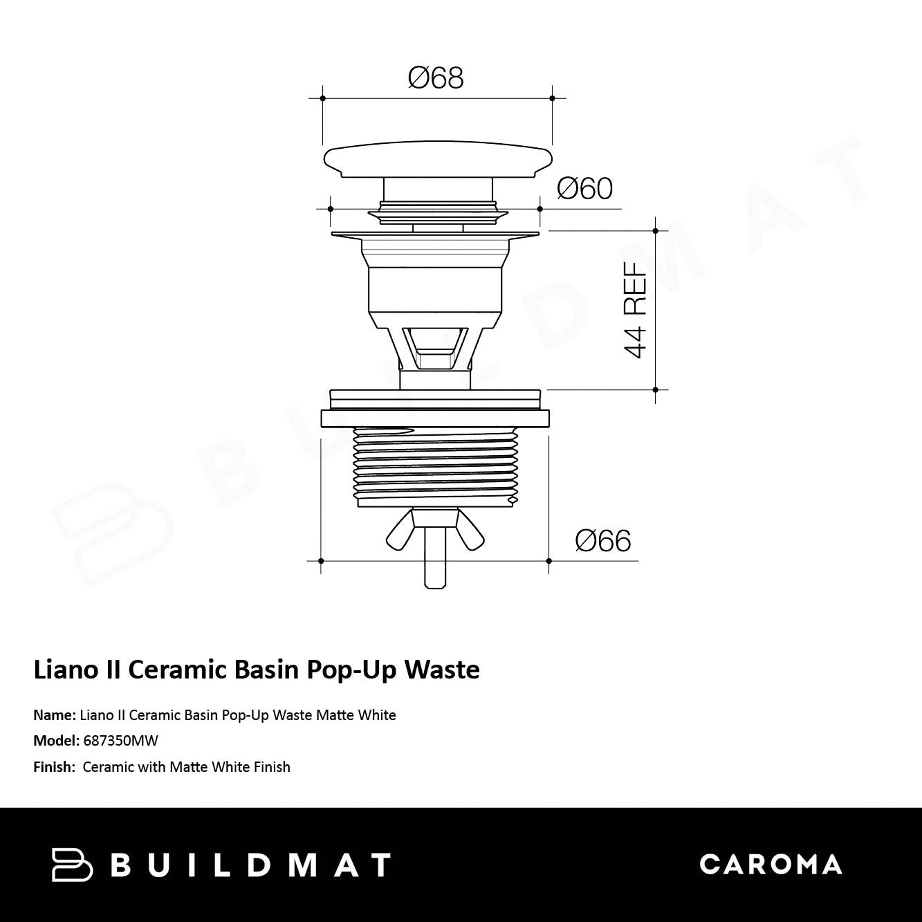 Liano II Ceramic Basin Pop-Up Waste Matte White