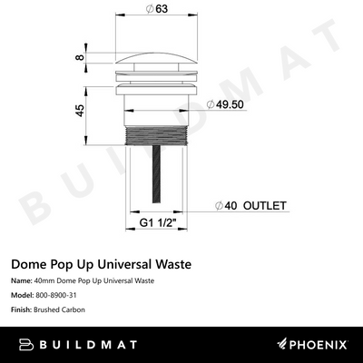 40mm Dome Pop Up Universal Waste Brushed Carbon