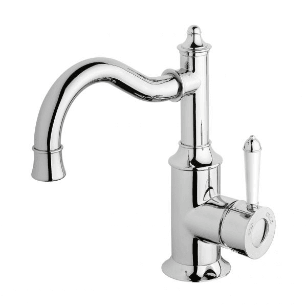 Nostalgia Basin Mixer 160mm Shepherds Crook Chrome White