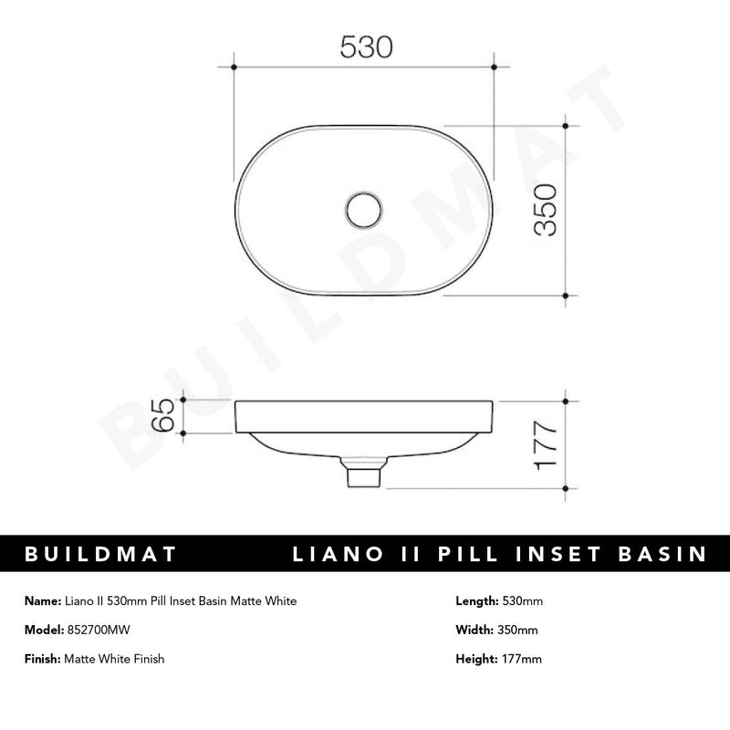 Liano II 530mm Pill Inset Basin Matte White