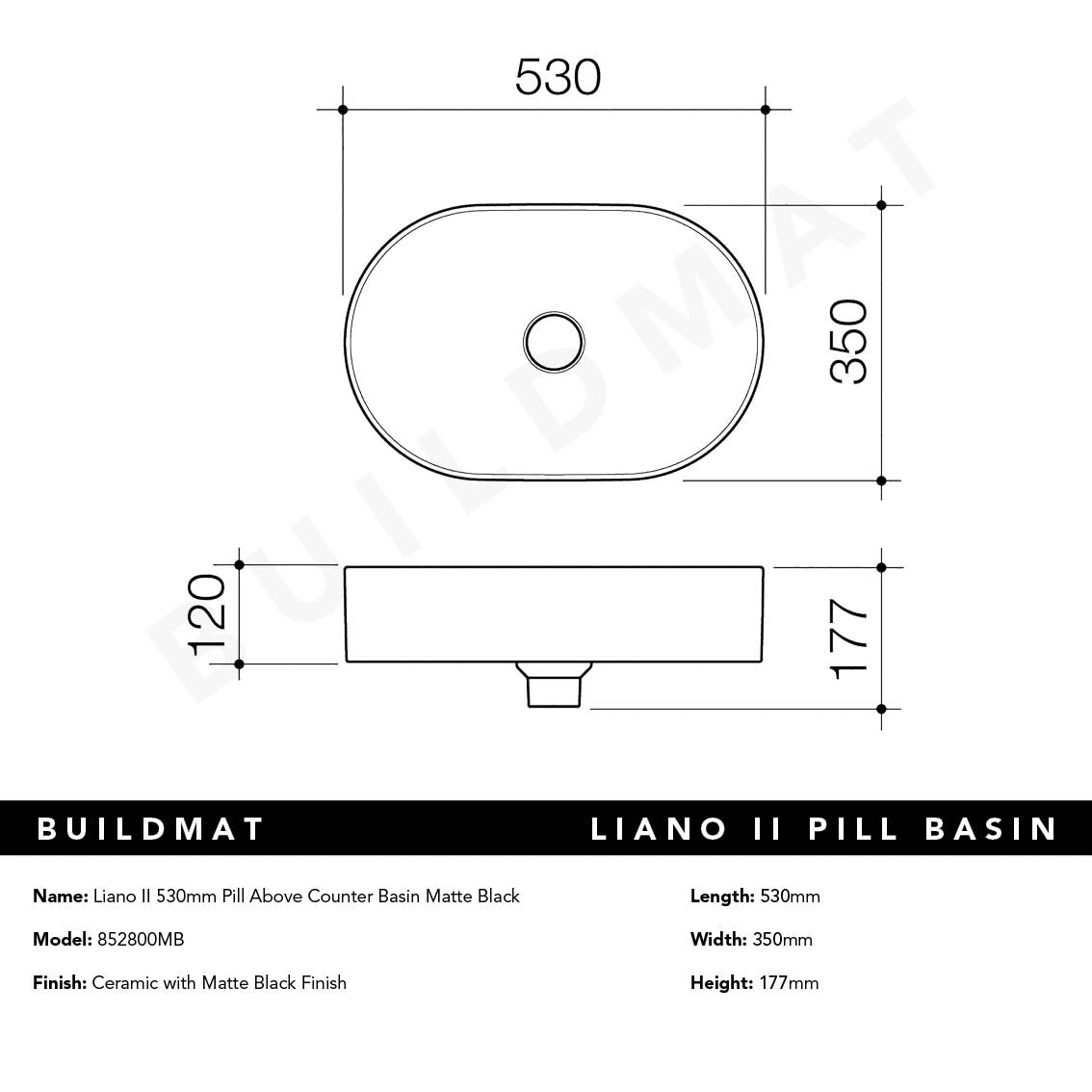 Liano II 530mm Pill Above Counter Basin Matte Black