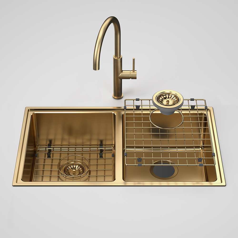 Urbane II  Double Bowl Sink with Liano II Sink Mixer Brushed Brass