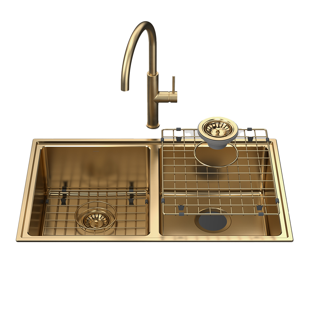 Urbane II  Double Bowl Sink with Liano II Sink Mixer Brushed Brass