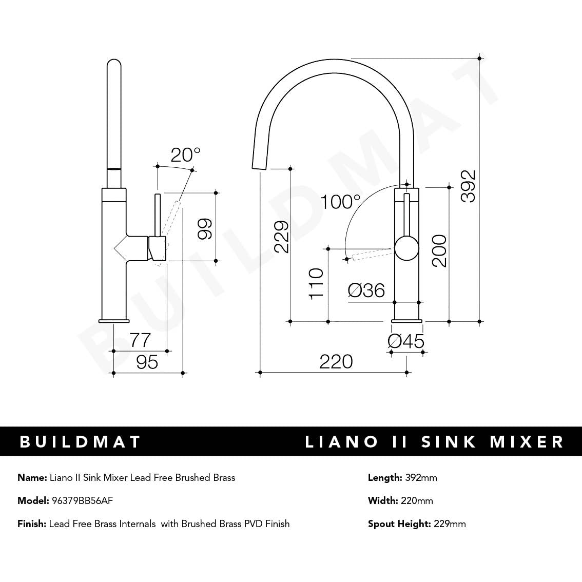 Liano II Sink Mixer Brushed Brass Lead Free