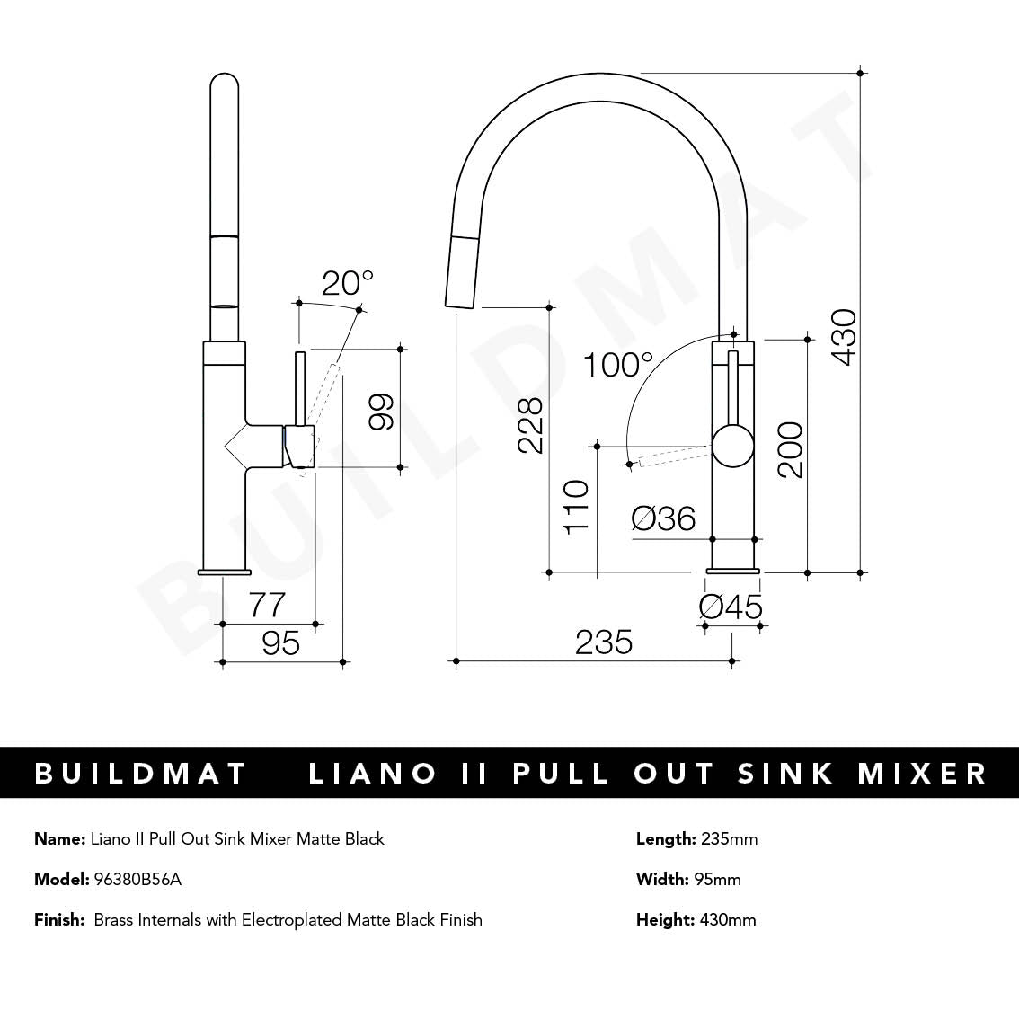 Liano II Pull Out Sink Mixer Matte Black