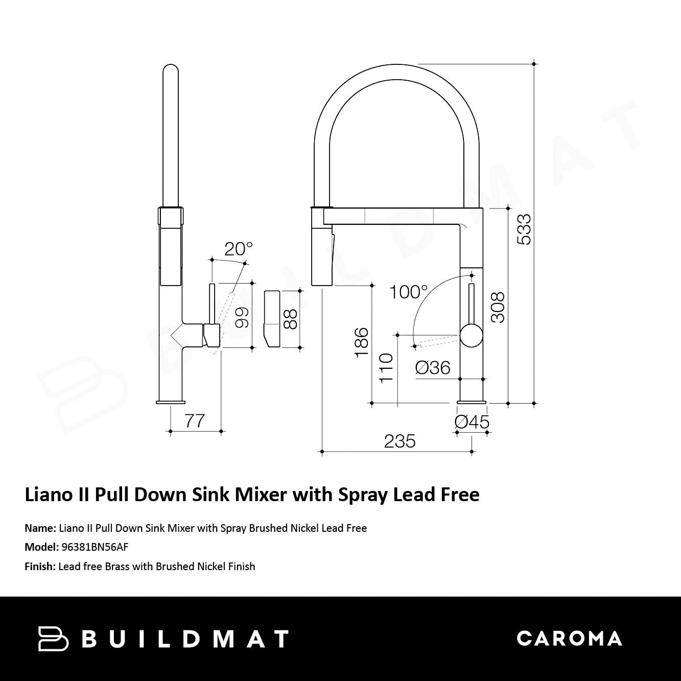 Liano II Pull Down Sink Mixer with Spray Brushed Nickel Lead Free