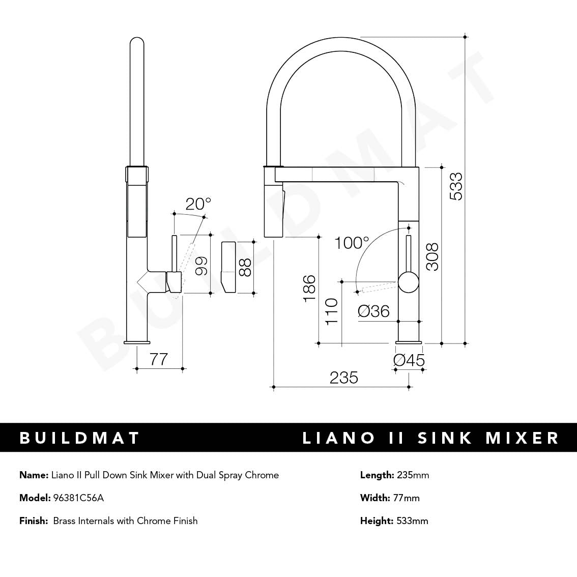 Liano II Pull Down Sink Mixer with Spray Chrome