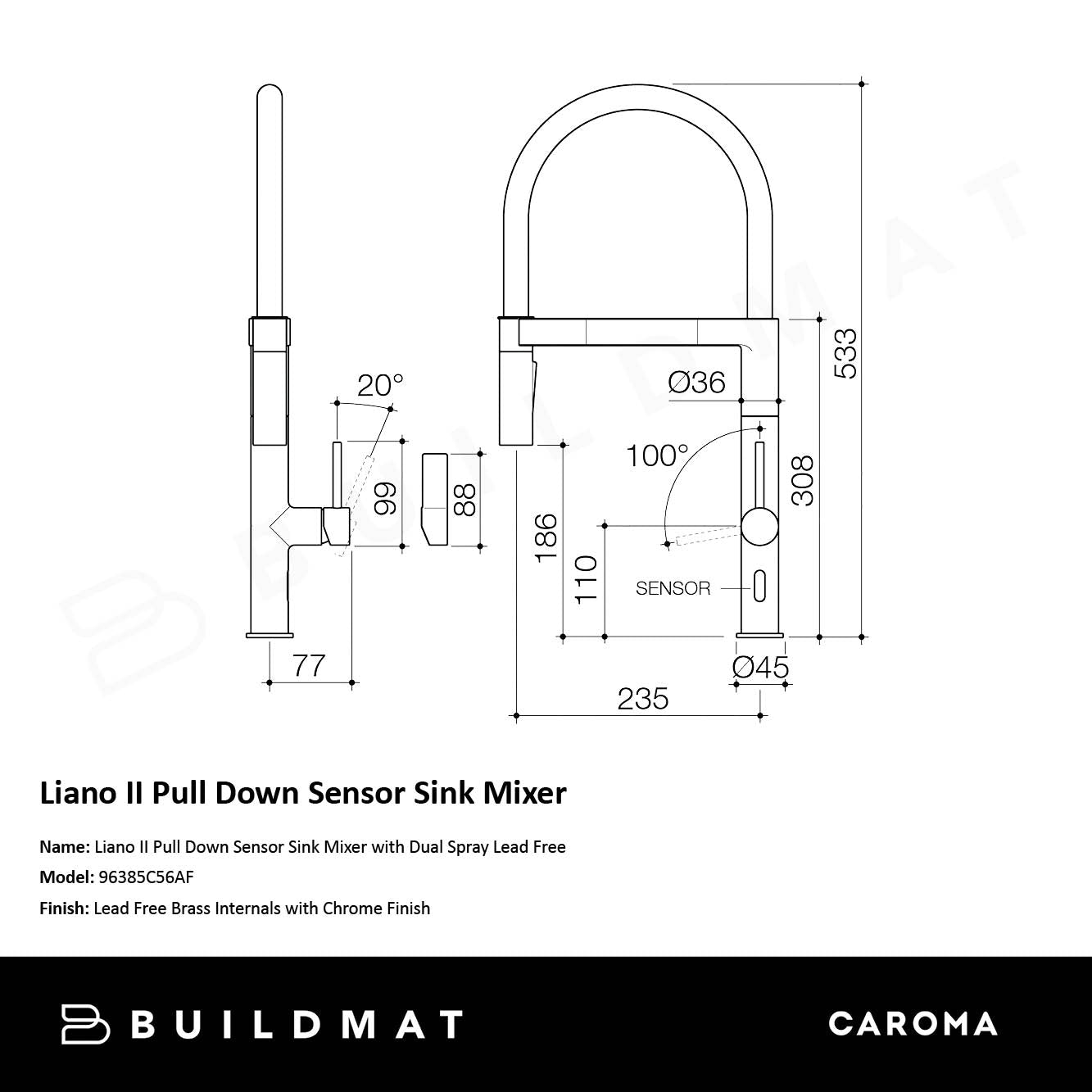 Liano II Pull Down Sensor Sink Mixer Lead Free Chrome