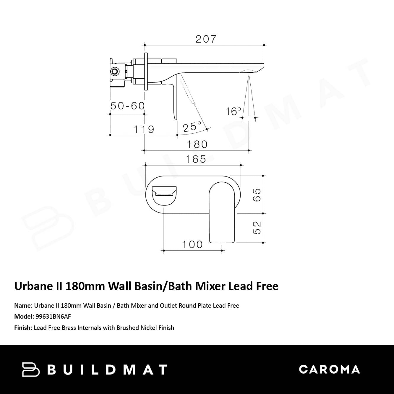 Urbane II 180mm Wall Basin/Bath Mixer and Outlet Round Plate Lead Free Brushed Nickel