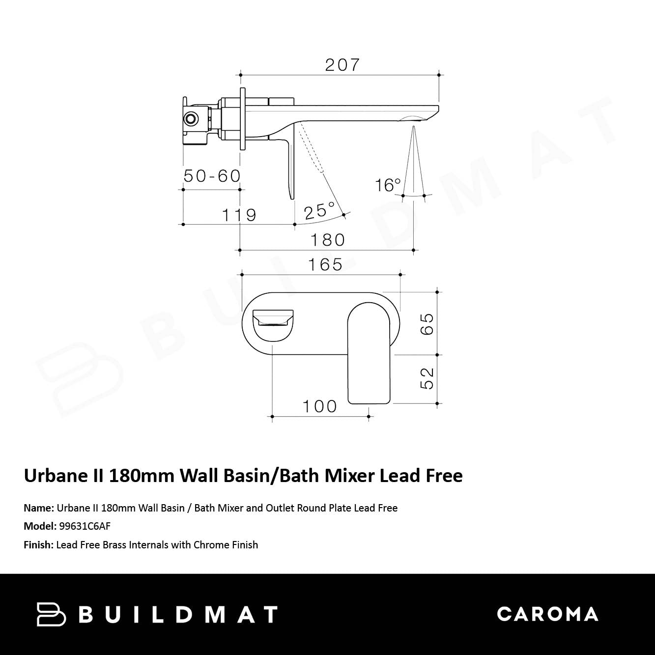 Urbane II 180mm Wall Basin/Bath Mixer and Outlet Round Plate Lead Free Chrome