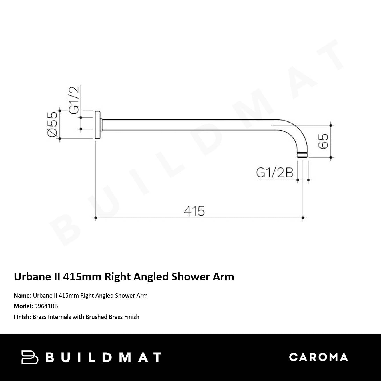 Urbane II 415mm Right Angled Shower Arm Brushed Brass