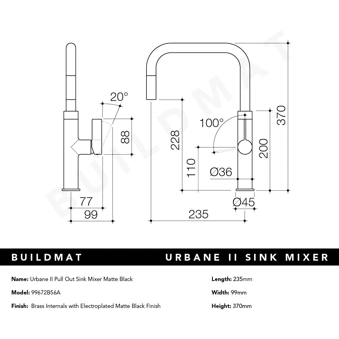 Urbane II Pull Out Sink Mixer Matte Black