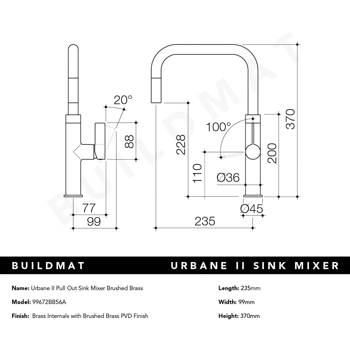 Urbane II Pull Out Sink Mixer Brushed Brass