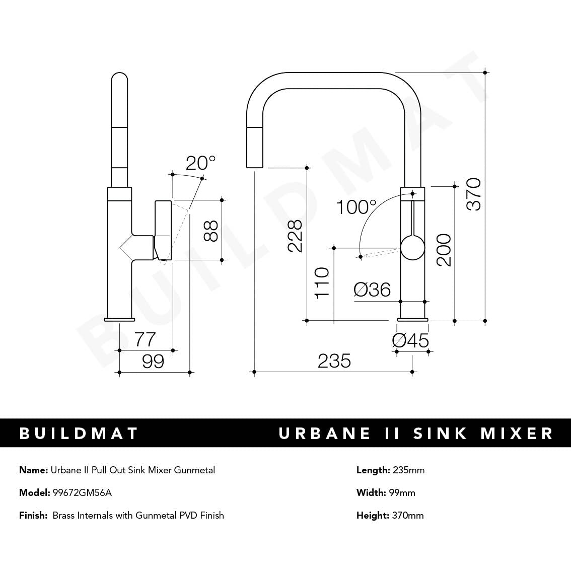 Urbane II Pull Out Sink Mixer Gunmetal