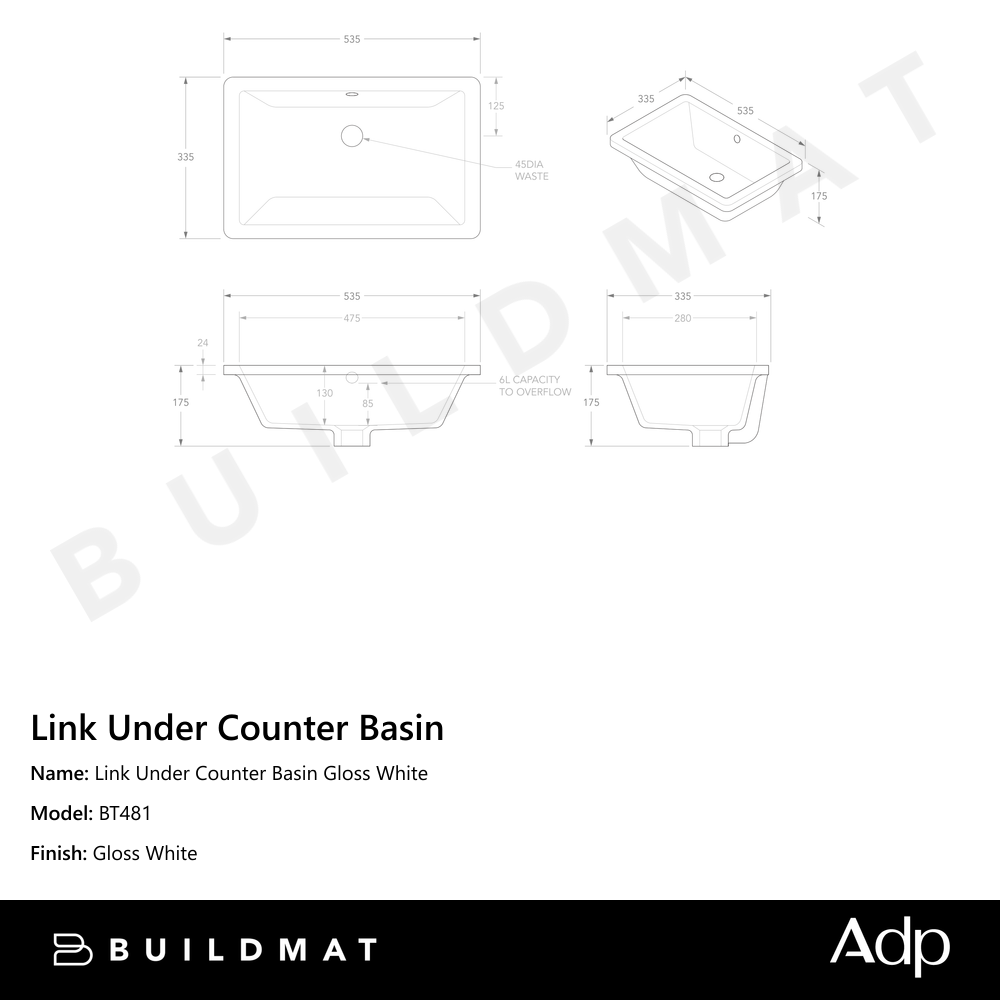 Link Under Counter Basin Gloss White