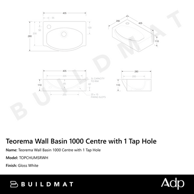 Humphrey Semi Rceseed Wall Basin GW with 1 Tap Hole