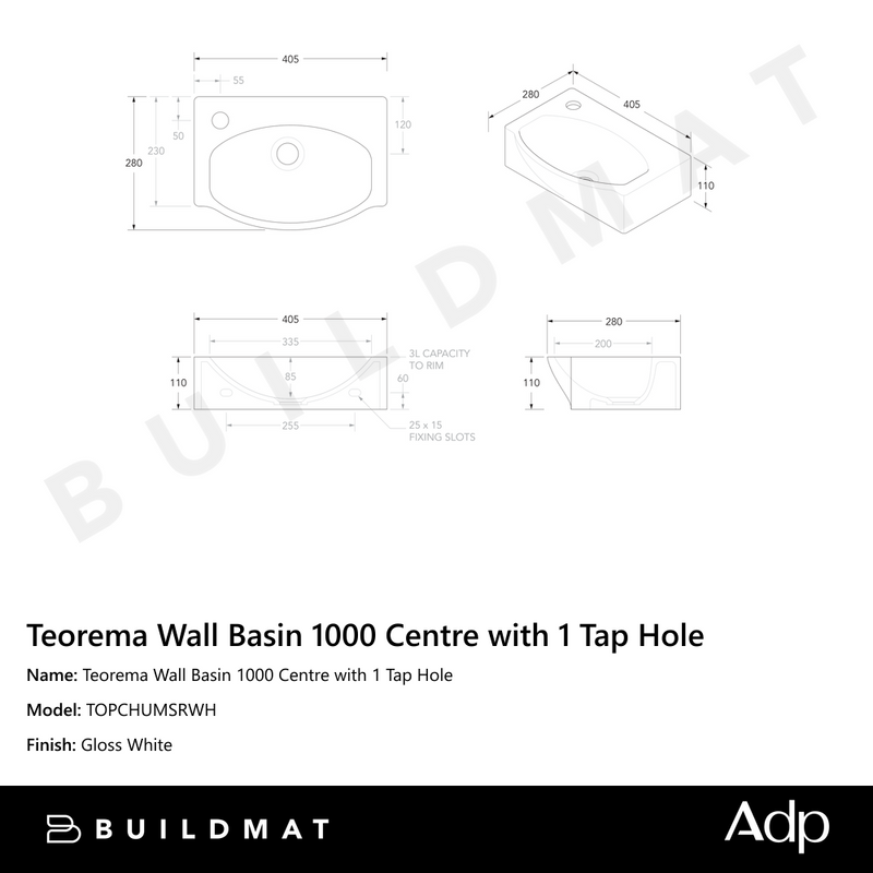 Humphrey Semi Rceseed Wall Basin GW with 1 Tap Hole