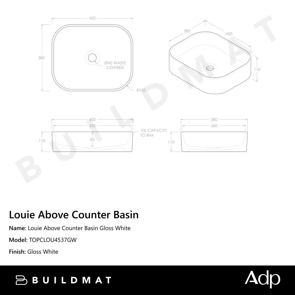 Louie Above Counter Basin Gloss White