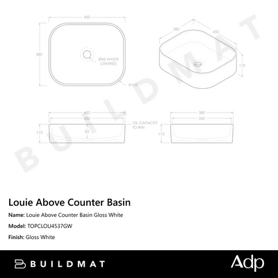 Louie Above Counter Basin Gloss White