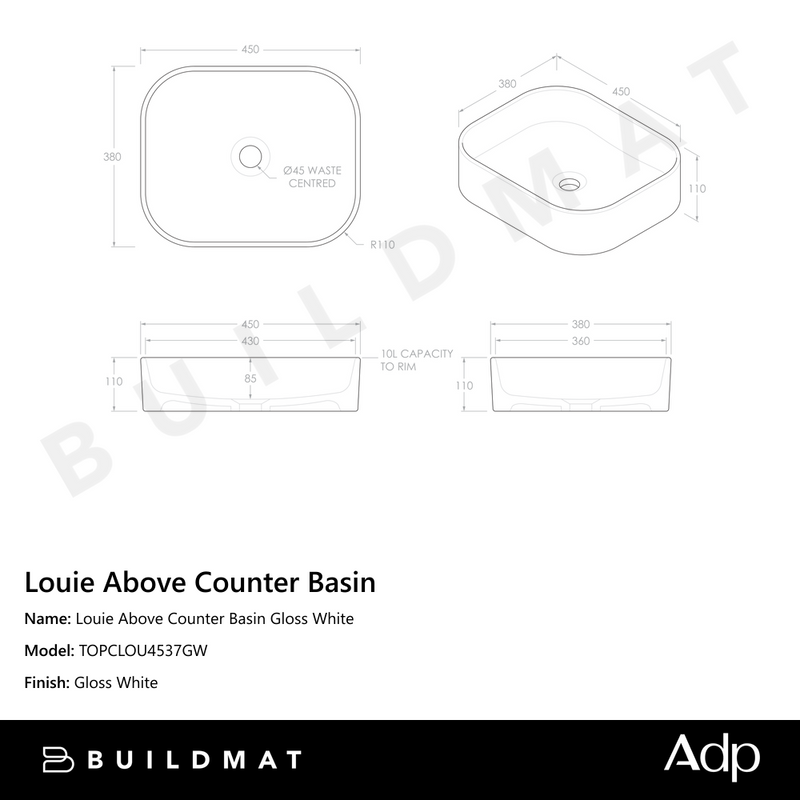 Louie Above Counter Basin Gloss White