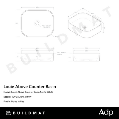 Louie Above Counter Basin Matte White