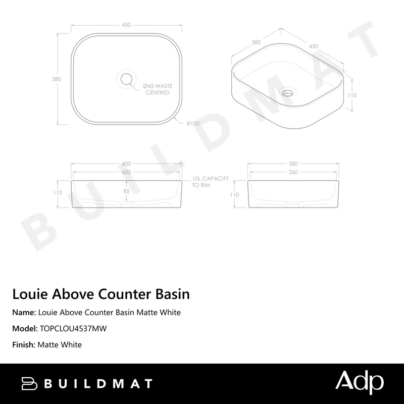 Louie Above Counter Basin Matte White