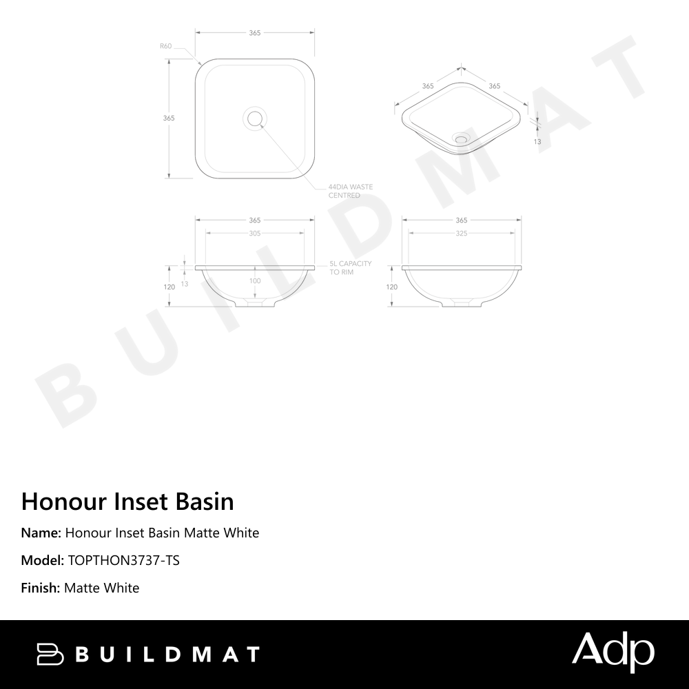 Honour Inset Basin Matte White